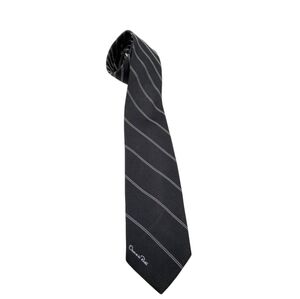 Oscar de la Renta men's black white striped men's neck tie